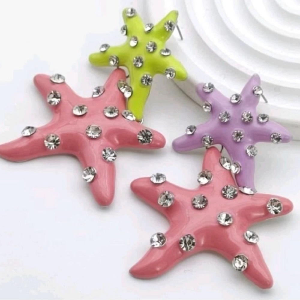 Starfish Rhinestone Drop Earrings - Picture 4 of 14